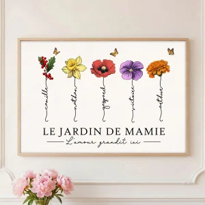 Le Jardin De Mamie Fleurs De Naissance - Affiche Personnalisée - Cadeau De Fête Des Mères