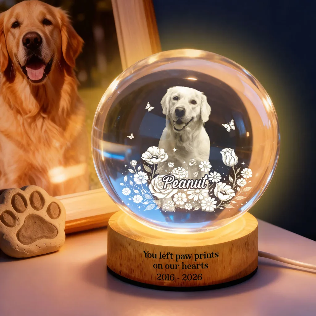 Custom Pet Portrait - Personalized Crystal Ball Led Night Light - Heartfelt Gift For Pet Lovers, Memorial Gift, Pet Remembrance