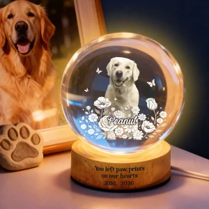 Custom Pet Portrait - Personalized Crystal Ball Led Night Light - Heartfelt Gift For Pet Lovers, Memorial Gift, Pet Remembrance